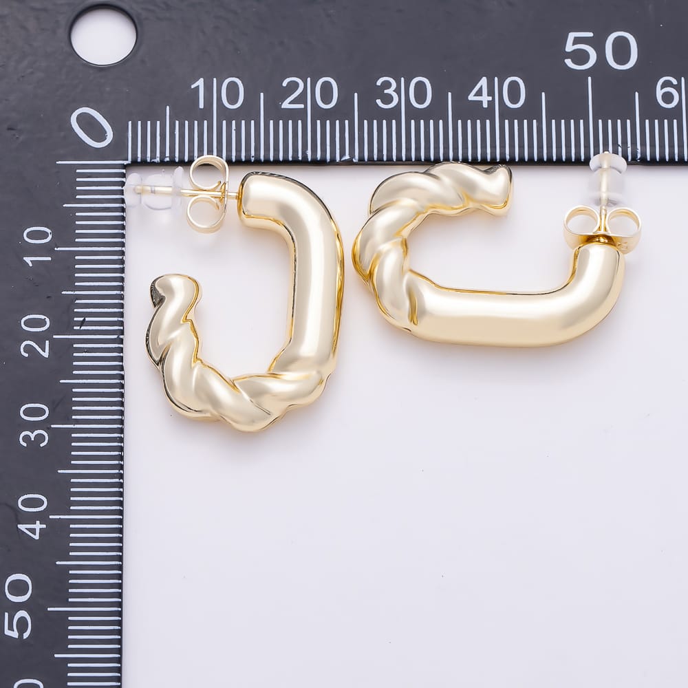 14K Gold Filled 29mm Minimalist Twisted Croissant J-Shaped Hoop Earrings | Earrings-01137
