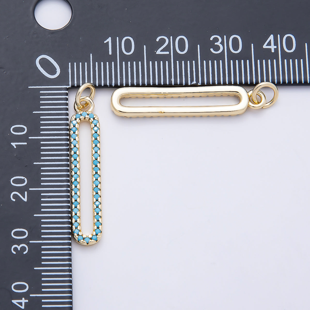 16K Gold Filled 28.5mm Turquoise Micro Paved Open Oblong Charm | Charms-01252