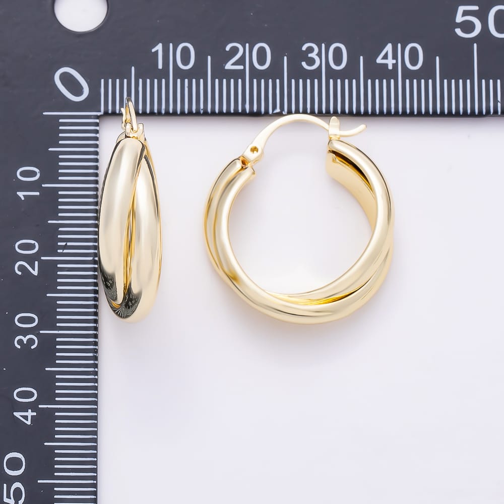16K Gold Filled 29mm Minimalist Double Band Interlock Latch Hoop Earrings in Gold & Silver | Earrings-01166 Earrings-01167