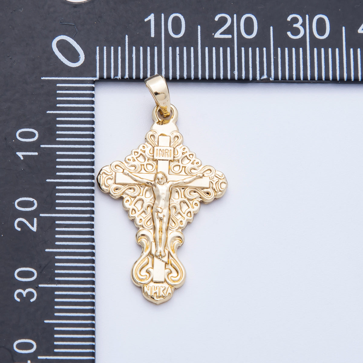 14K Gold Filled 30mm Artisan INRI Crucifix Cross Kite Religious Pendant | Charms-00212