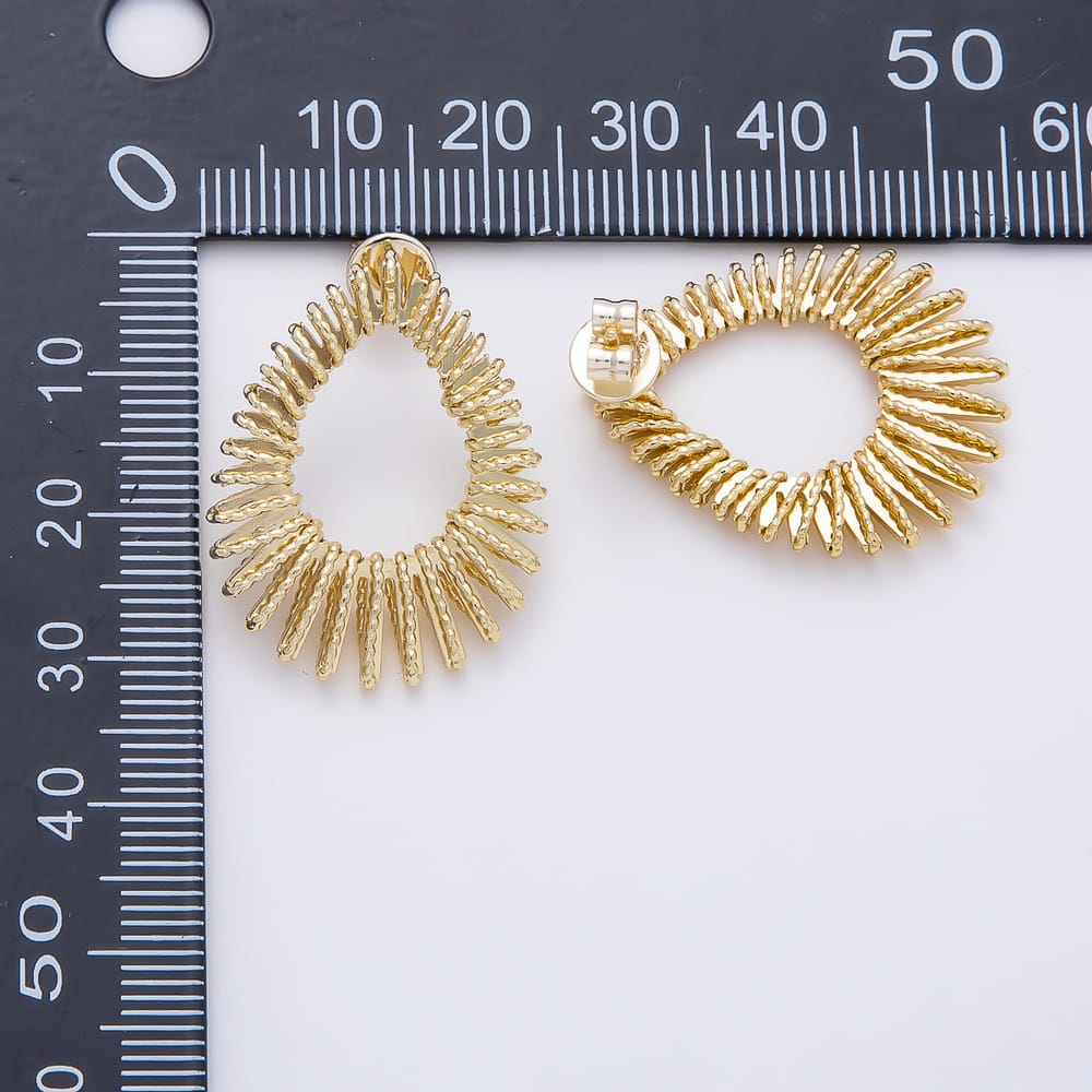 16K Gold Filled 29mm Sunburst Ribbed Wire Teardrop Open Hoop Earrings| Earrings-00894