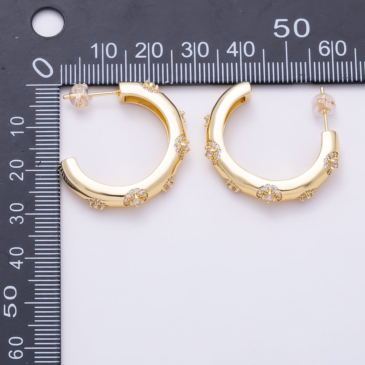 16K Gold Filled 29mm Starburst CZ Chunky Open Hoop Earrings in Gold & Silver | Earrings-00854 - Earrings-00855