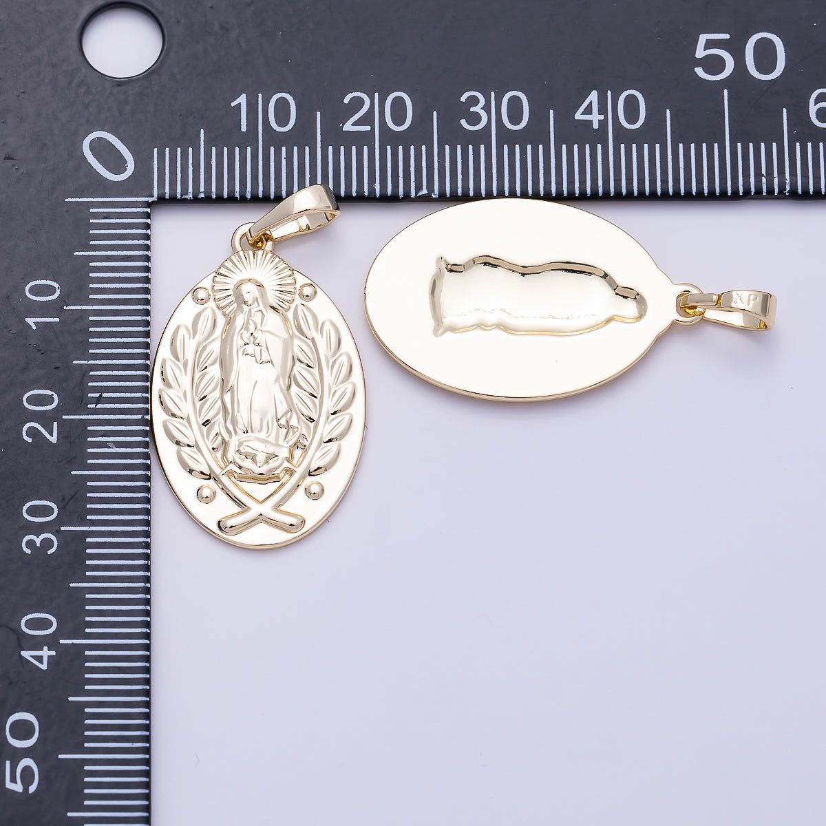 16K Gold Filled 30mm Wheat Our Lady of Guadalupe Mary Religious Oval Pendant | Charms-01477