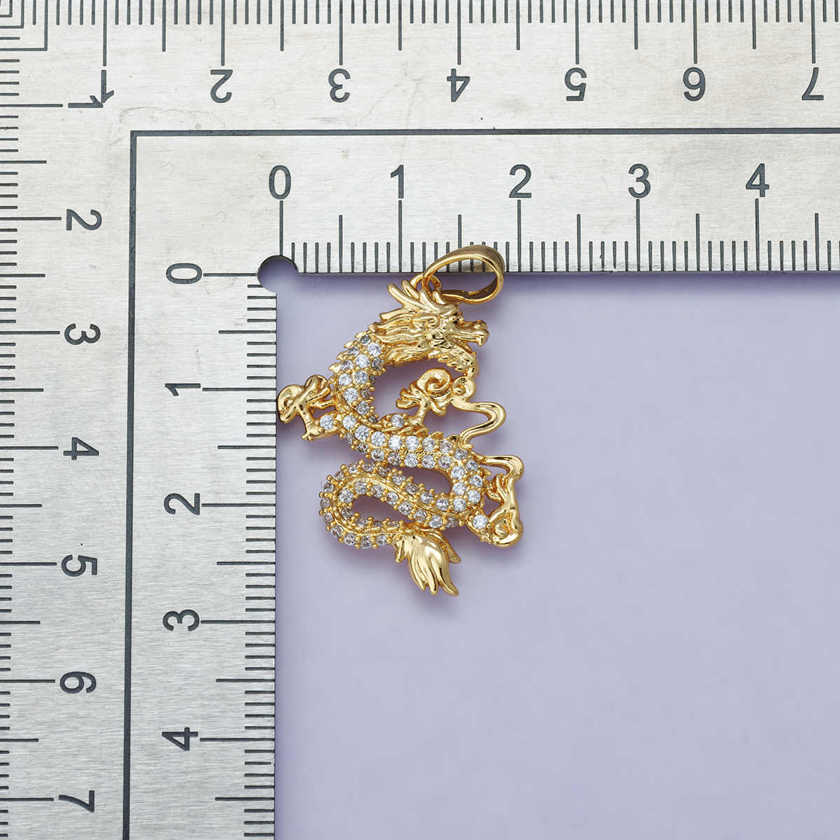 24K Gold Filled 28mm Micro Paved CZ Oriental Dragon Lucky Pendant | H00627
