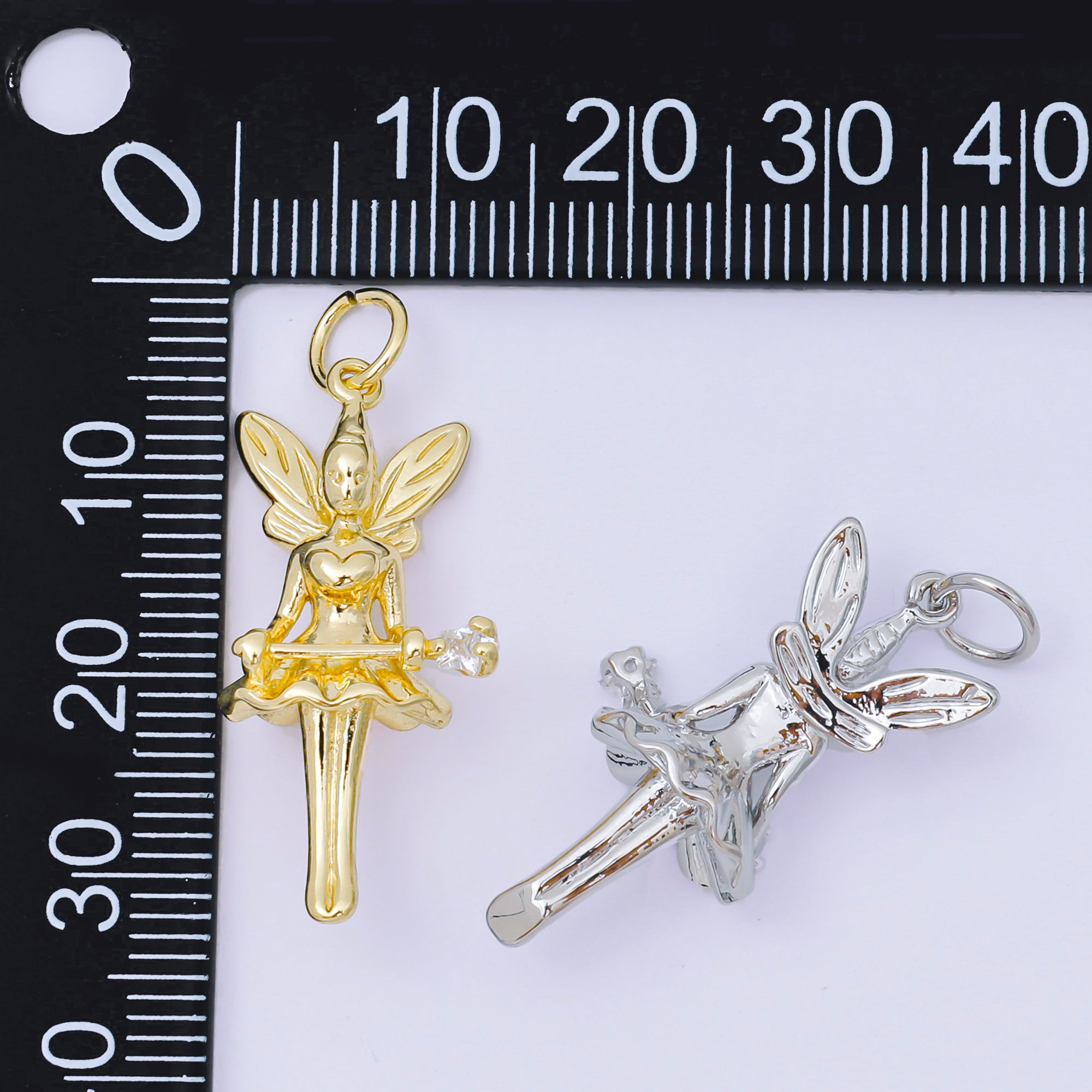 24K Gold Filled 29mm Star-Shaped CZ Little Fairy Angel Charm in Gold & Silver | AC-1582