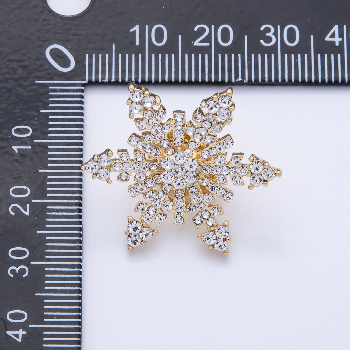 Gold 30mm Rhinestone Winter Snowflakes Pin Brooch | BH-052