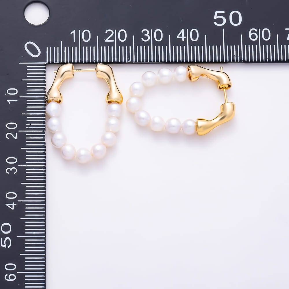 18K Gold Filled 30mm Shell Pearl U-Shaped Hoop in Gold & Silver | Earrings-01205  Earrings-01206