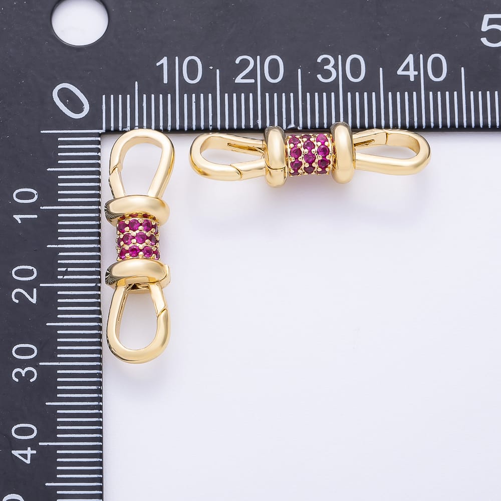 16K Gold Filled 30mm Micro Paved CZ Double Push Gate Clasps Closure Enhancer Findings in Gold & Silver | Findings-00204 ~ Findings-00209