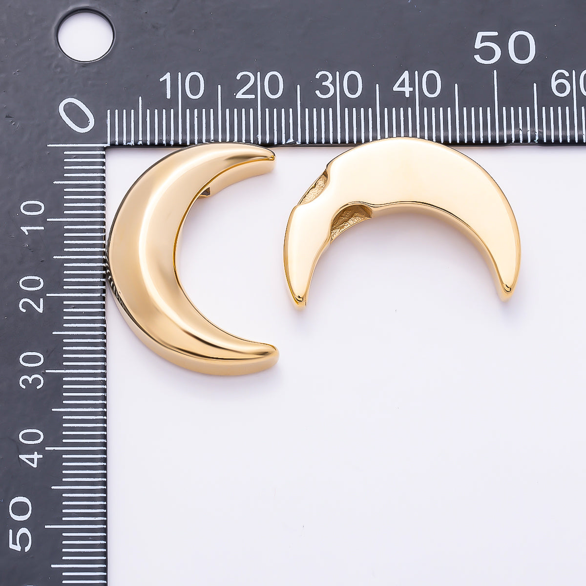 PVD Gold Stainless Steel 30mm Celestial Crescent Moon Slide Bead | Beads-00480