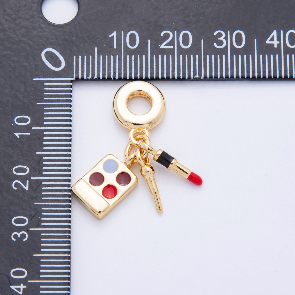 18K Gold Filled Enamel Make Up Cosmetic Rondelle Drop Charm | E678