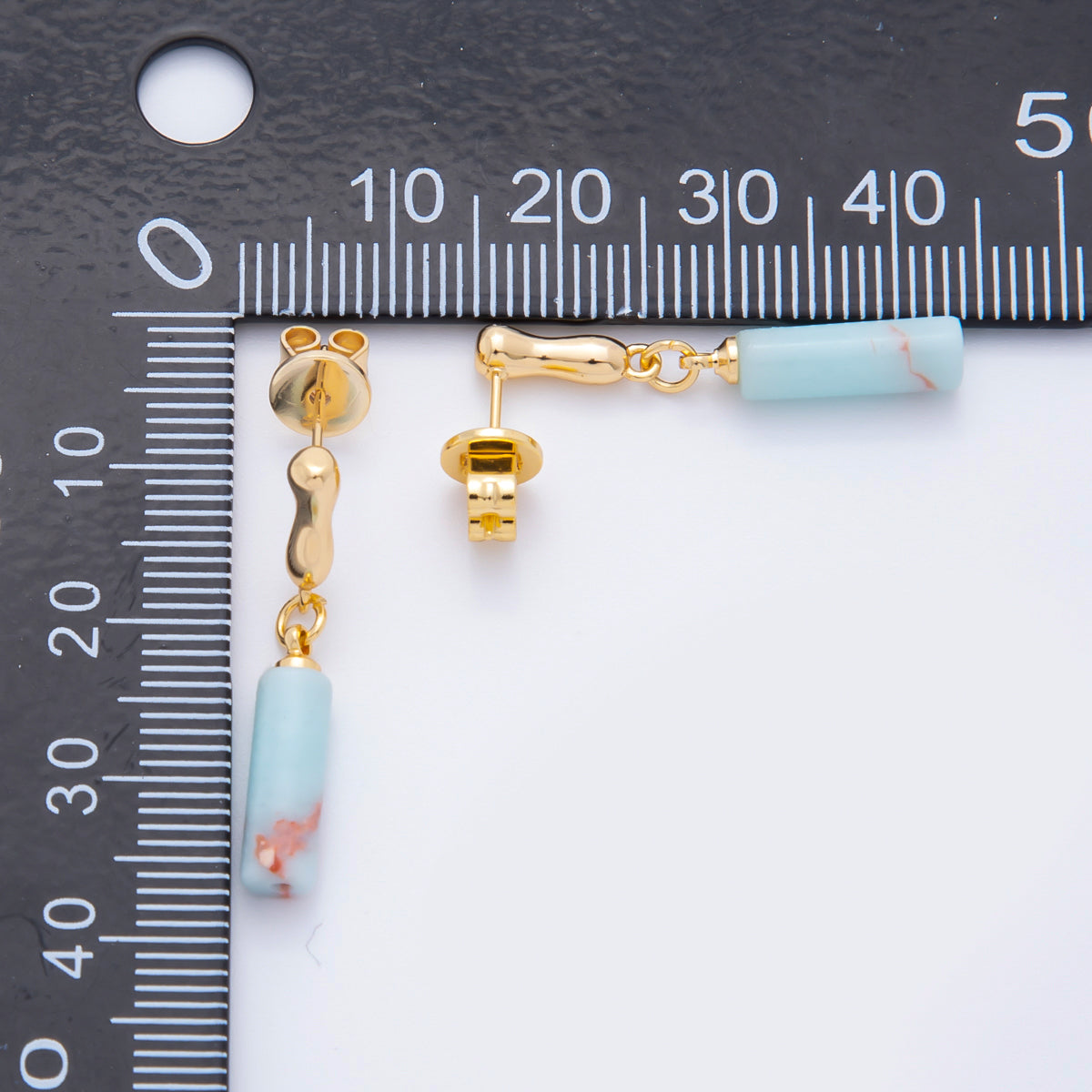 18K Gold Filled Amazonite Cylinder Molten Drip Bar Stud Earrings | AJ192