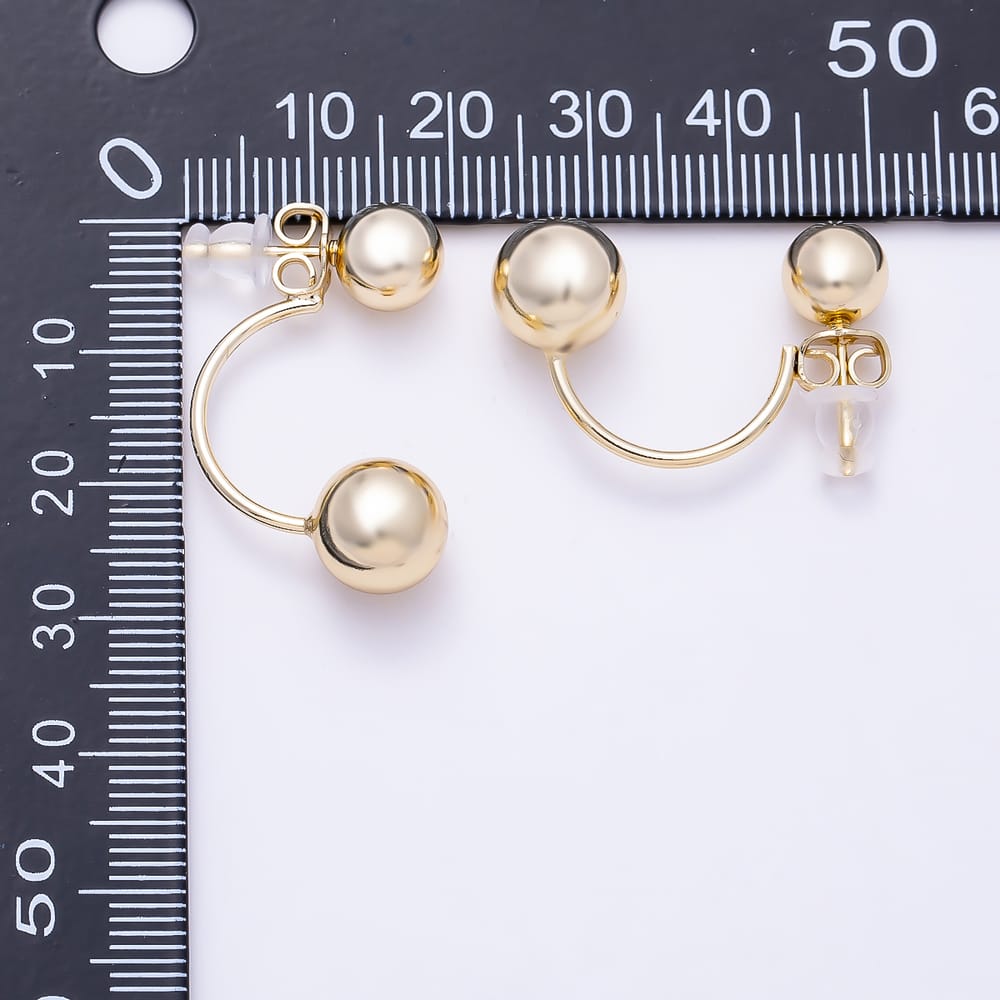 14K Gold Filled 30mm Minimalist Double Round Ball Curved Front Facing C-Shaped Hoop Earrings | Earrings-01148