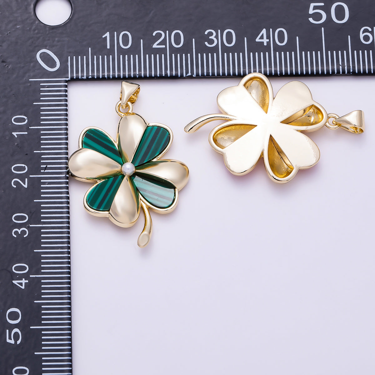 16K Gold Filled 30mm Multi Color Four Leaf Natural Gemstone Lucky Clover Pendant | Charms-02076 - 02078