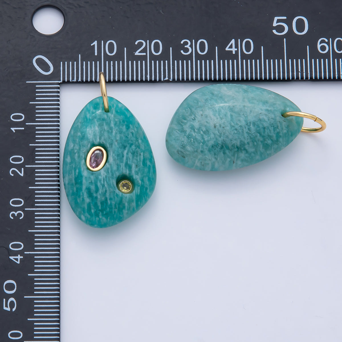 18K Gold Filled 30mm Aventurine, Amethyst, Amazonite, Carnelian, Onyx, Clear Quartz Multicolor CZ Embedded Gemstone Charm | AF1487 - AF1489