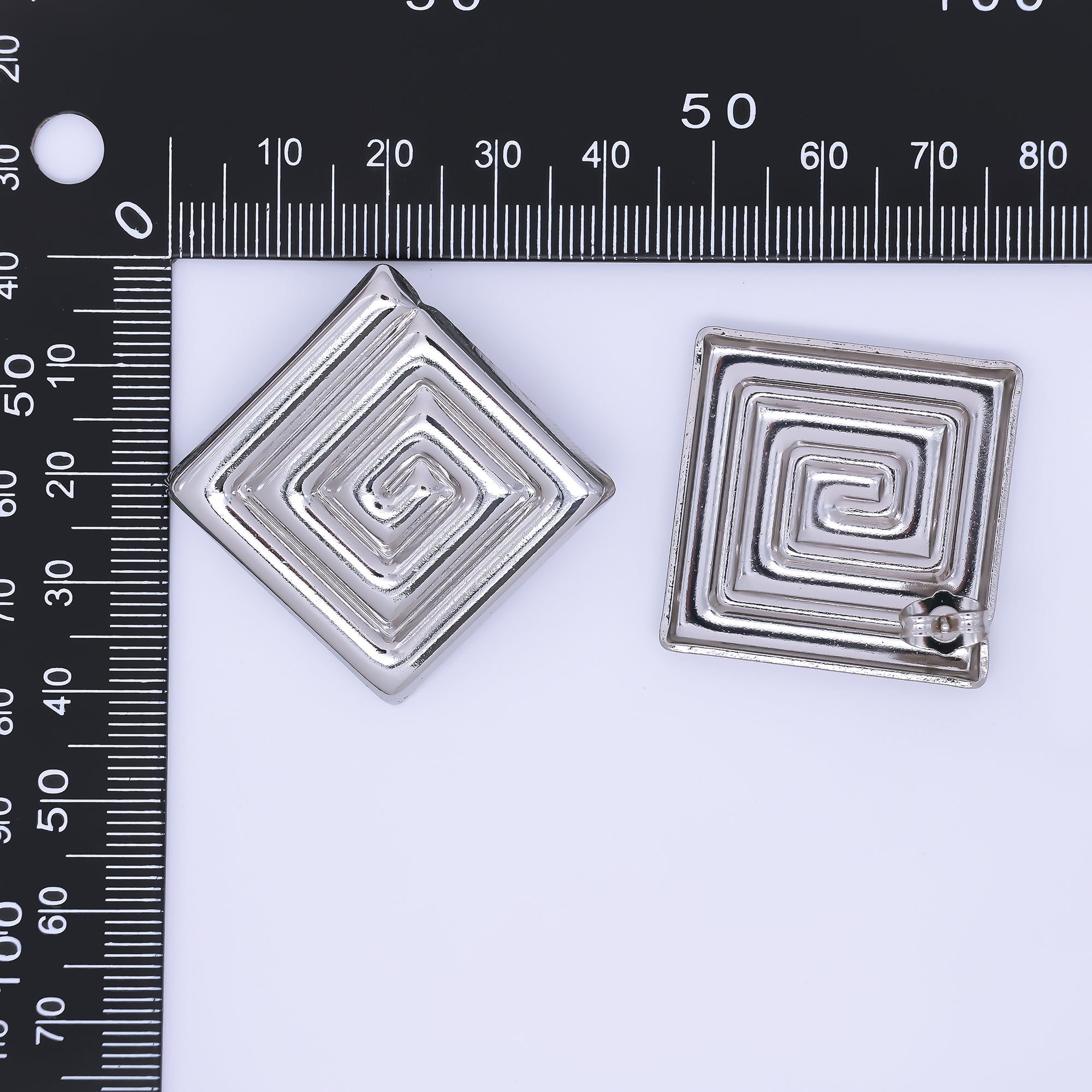 24K Gold Filled 30mm Maze Rhombus Statement Studs Earrings in Gold & Silver | AJ085 AJ086