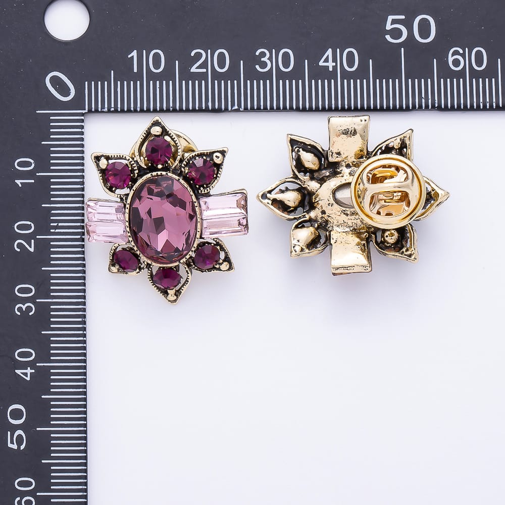 Vintage Gold Green, Pink, Blue Rhinestone Flower Starburst Pin Brooch | BH-00246 ~ BH-00248