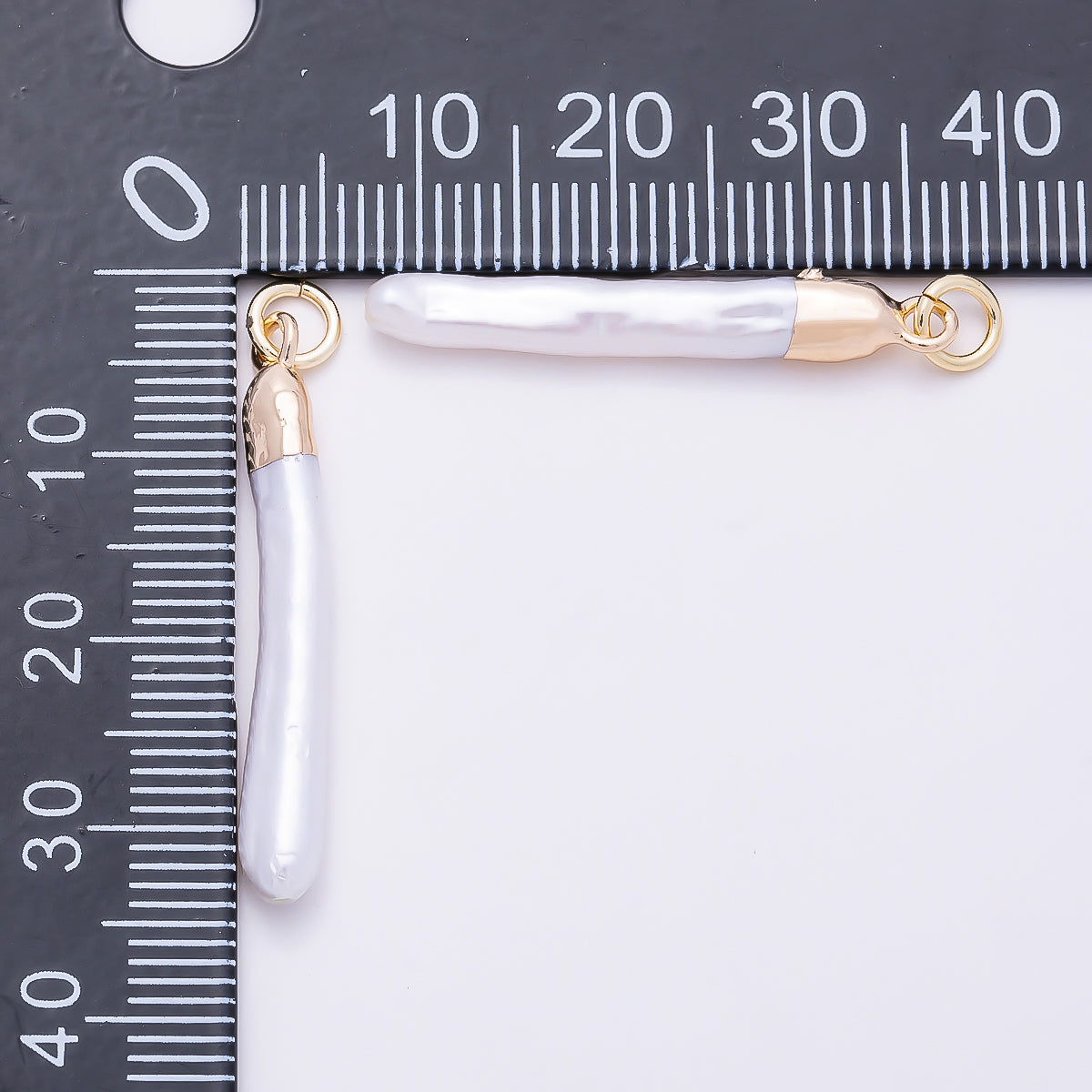 18K Gold Filled 30mm White Biwa Freshwater Pearl Foil Charm | Charms-01370
