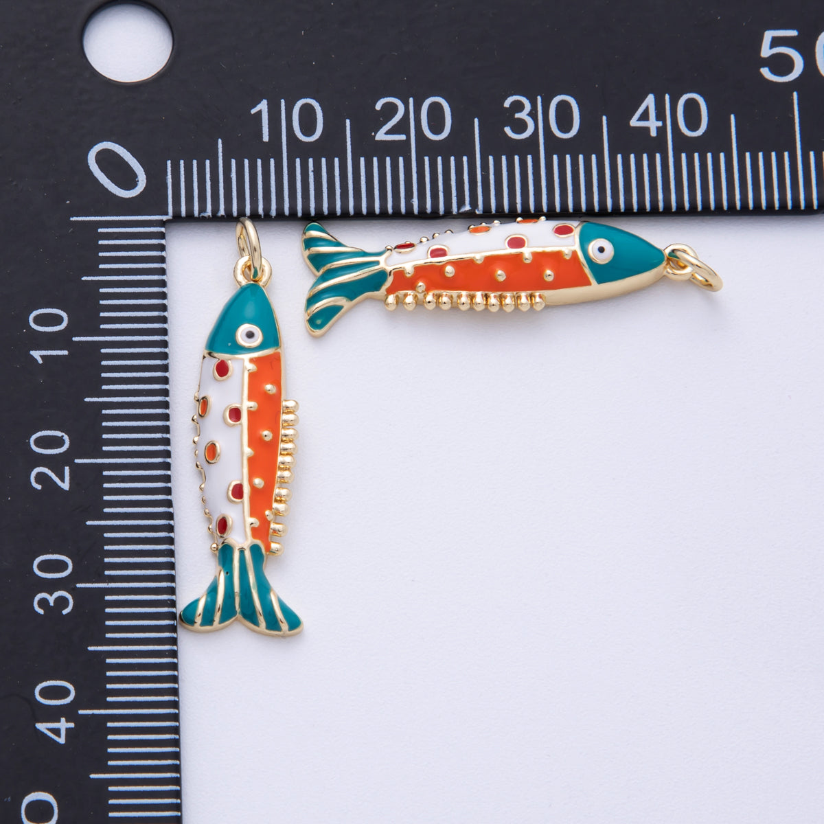 18K Gold Filled 30.5mm Multicolor CZ Enamel Fish Sardine Charm | AF1306