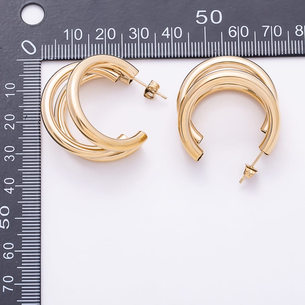 Stainless Steel PVD 30mm Triple Band Overlap C-Shaped Hoop Earrings | Earrings-01178