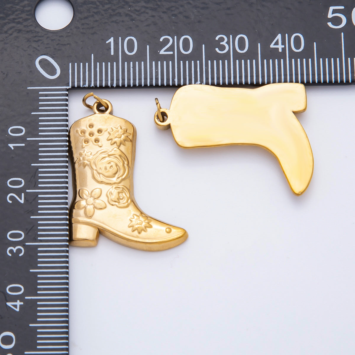 Stainless Steel 30.5mm Artisan Flower Cowboy Boots Shoes Charm | C-052
