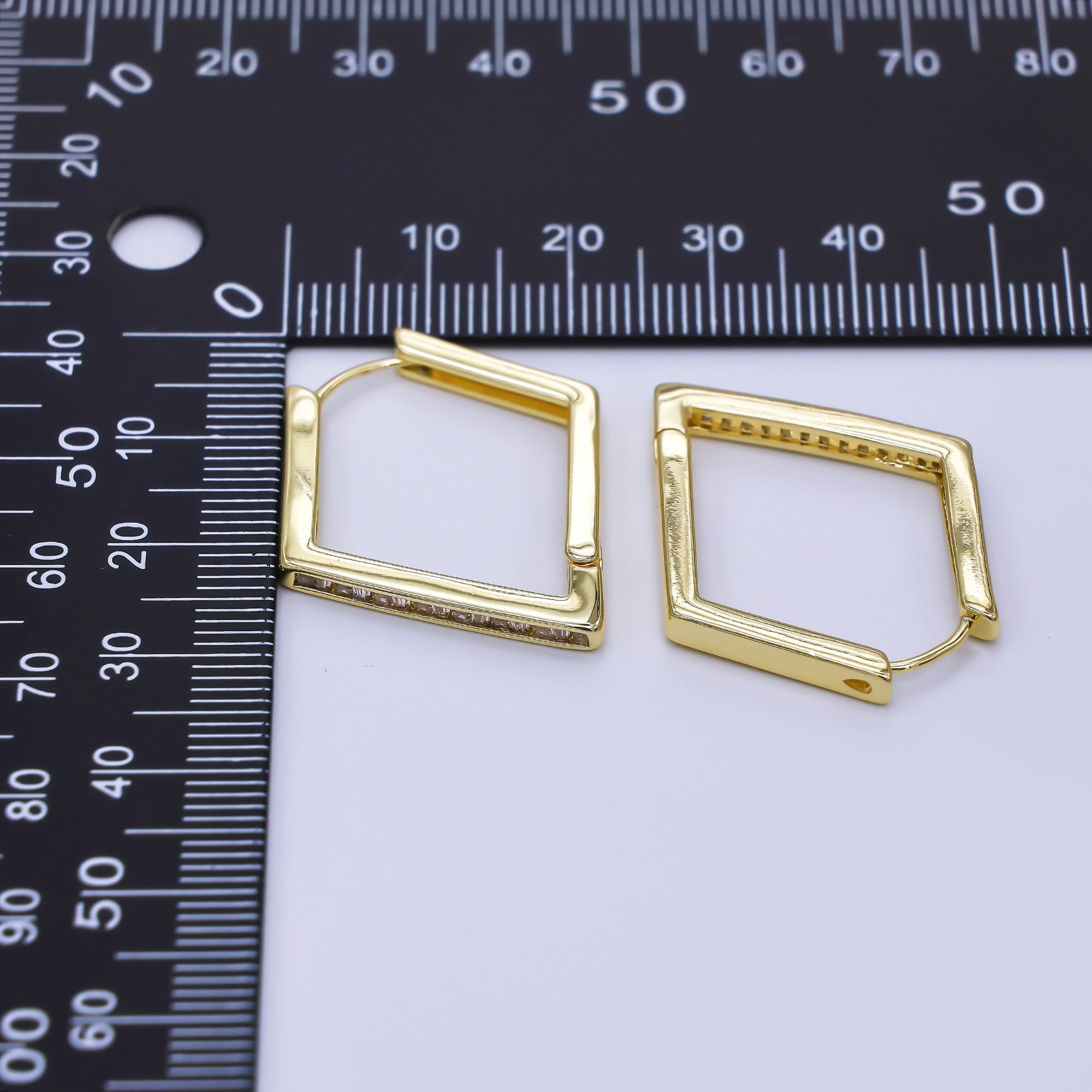 24K Gold Filled Clear CZ Diamond-Shaped Lever Back Hoops Earrings | AJ-059