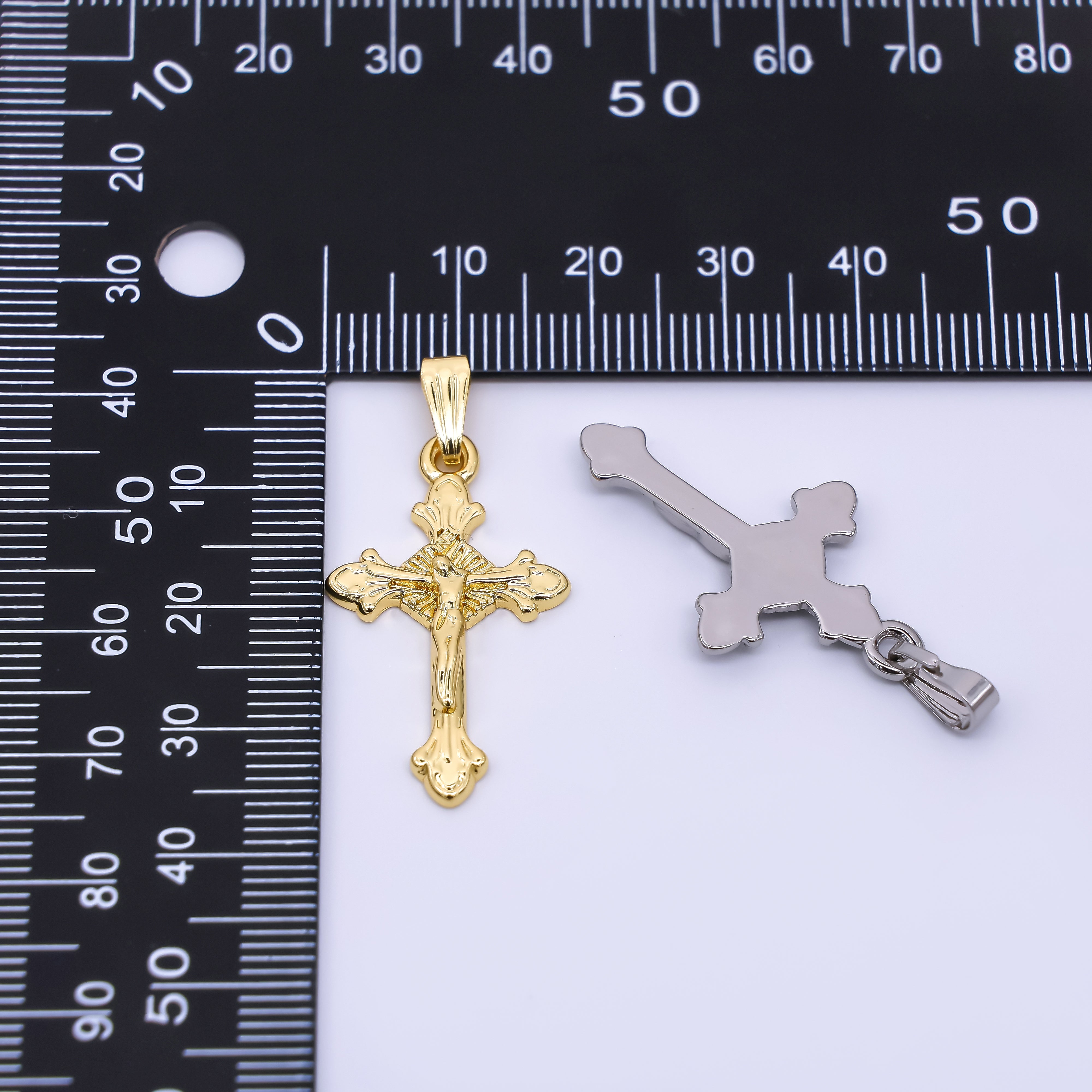 24K Gold Filled 31mm Christ Cross Crucifix Charm in Gold & Silver | AA1609