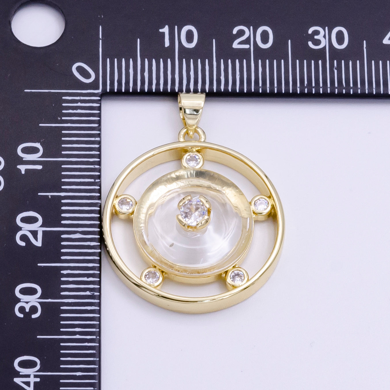 14K Gold Filled Clear Quartz, Rose Quartz, Amethyst Multiple CZ Open Round Pendant | AH055 - AH057