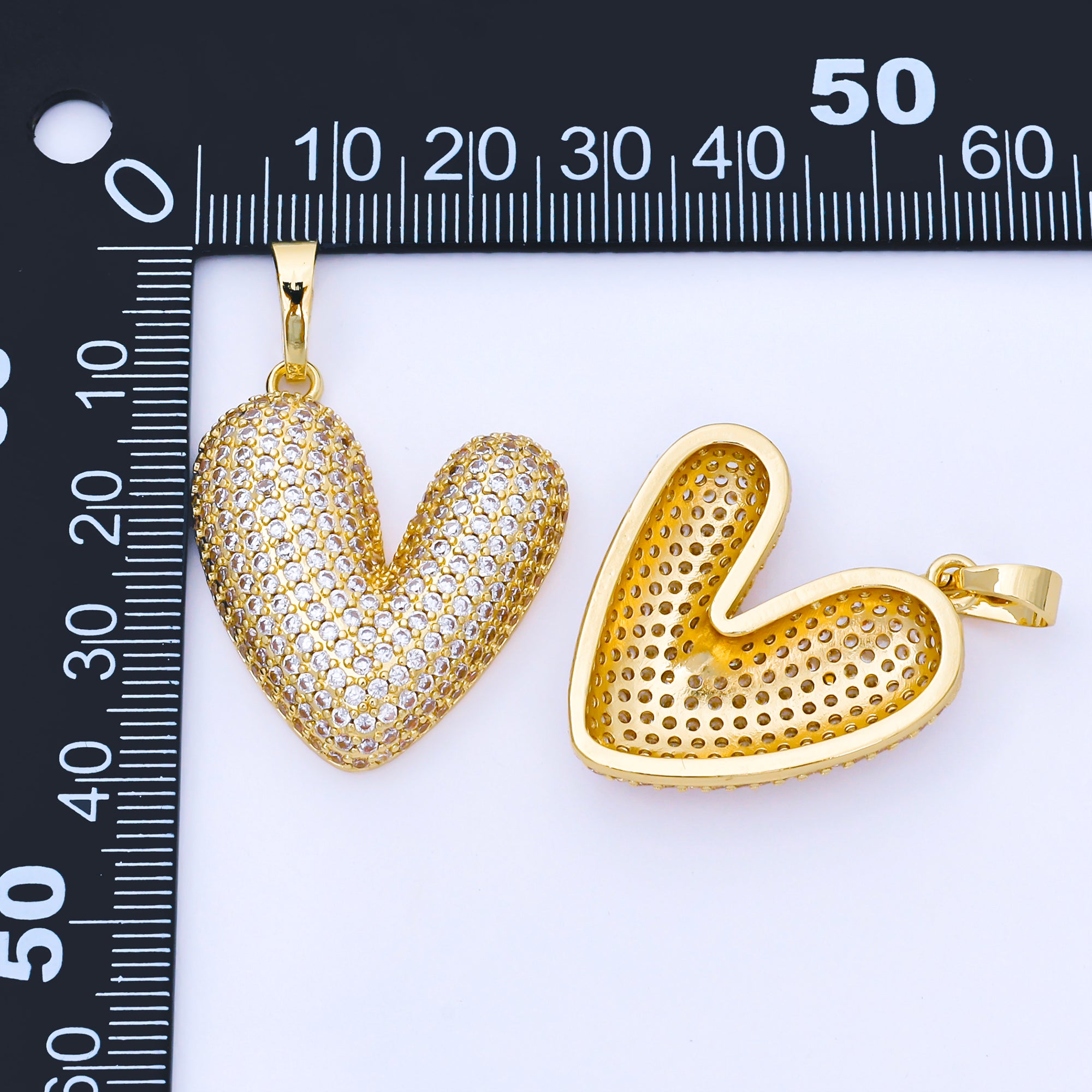 24K Gold Filled 30mm Micro Paved CZ Chubby Heart Pendant | AA1664
