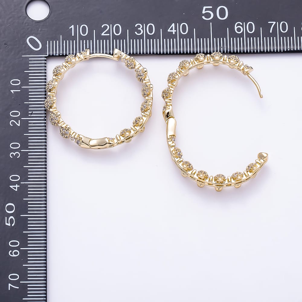 14K Gold Filled 30mm Baguette Micro Paved Lined Geometric Hoop Earrings | Earrings-01119
