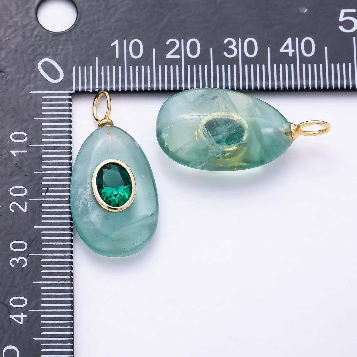 16K Gold Filled 30mm Green Aventurine Oval Bezel CZ Natural Gemstone Teardrop Charm | Charms-01904 - Charms-01905
