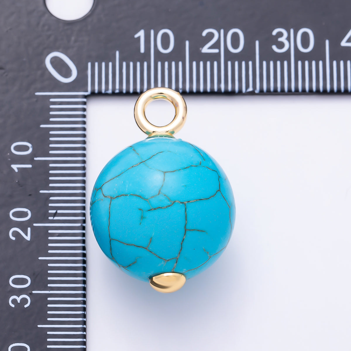 18K Gold Filled 20mm Round Blue Turquoise Gemstone Drop Charm | Charms-01412