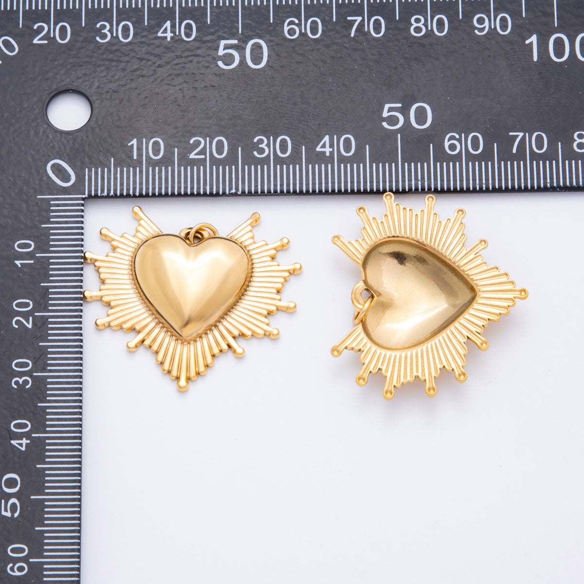 Stainless Steel 30mm Radiant Sunburst Sacred Heart Religious Charm | J049