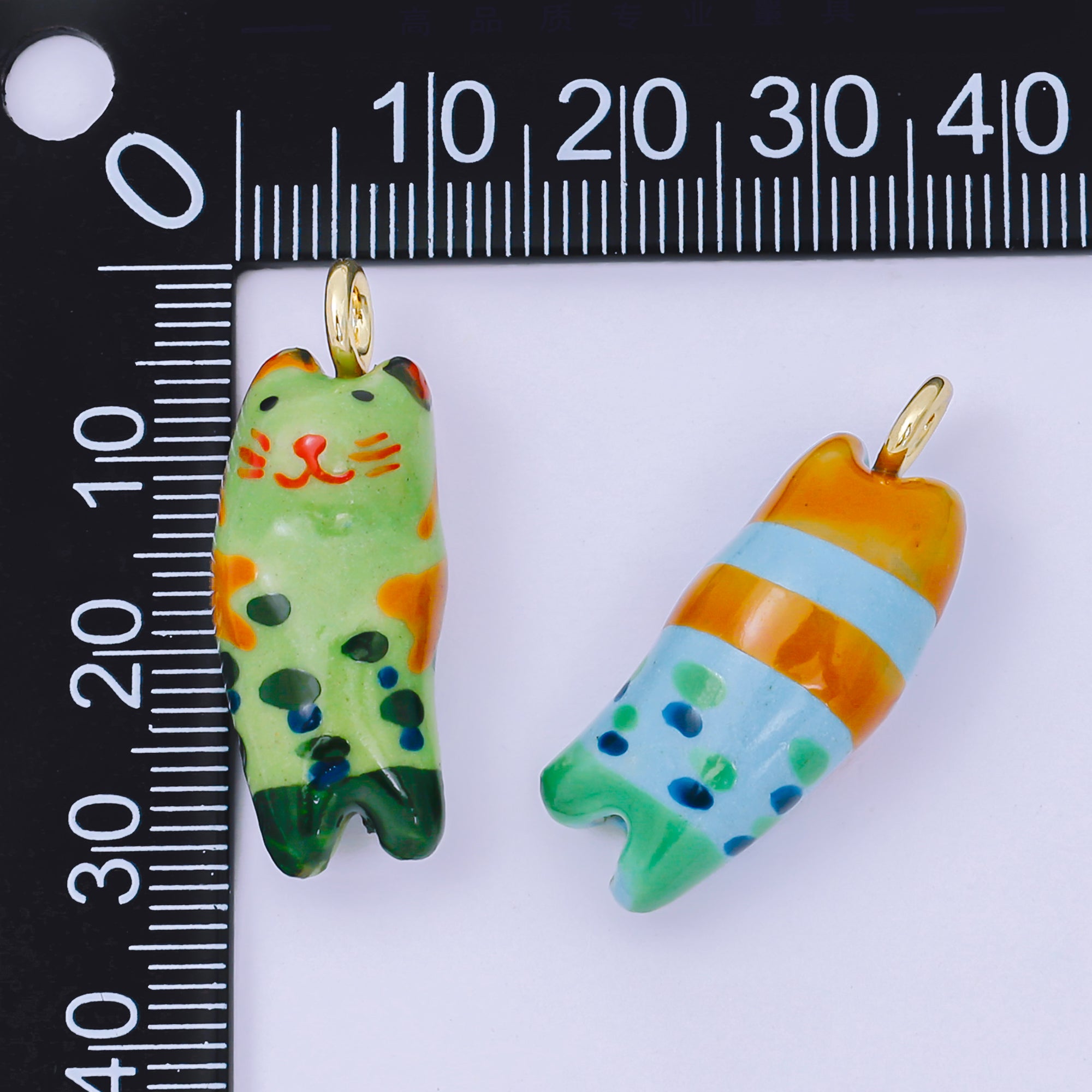 24K Gold Filled 31mm Handmade Ceramic Colorful Kitten Cat Pet Animals Charm | AF1509 AF1510 AF1513