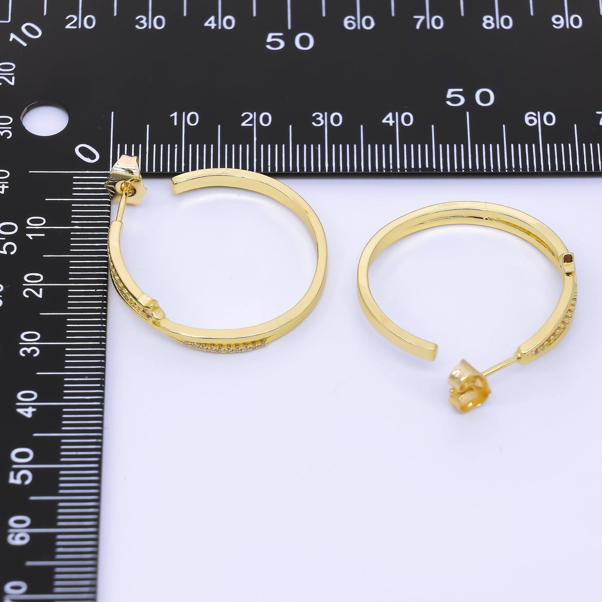 24K Gold Filled Micro Paved CZ Shooting Star C-Shaped Hoop Earrings | AB1592