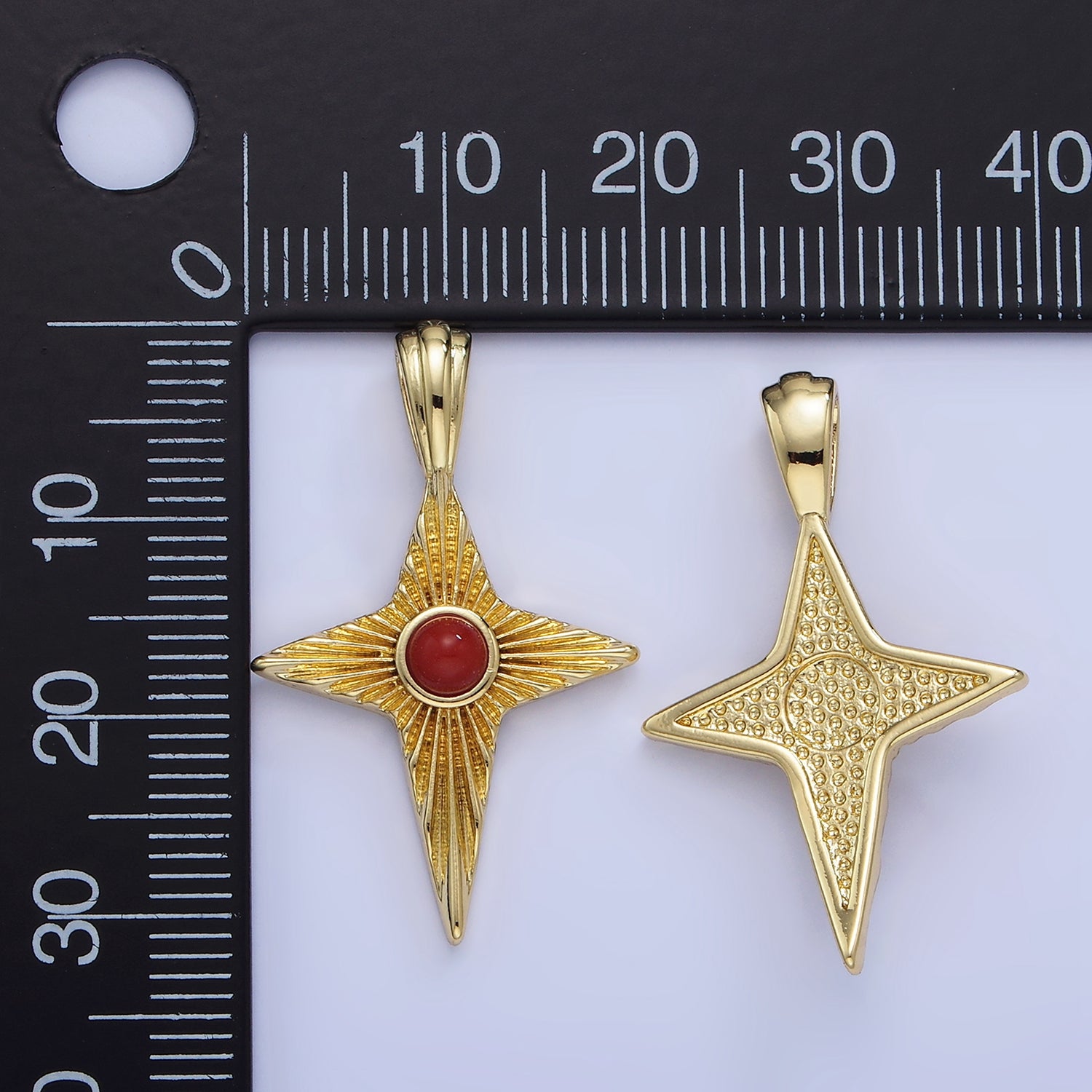 14K Gold Filled 30mm Carnelian Celestial Sunburst North Star Pendant | AA1247