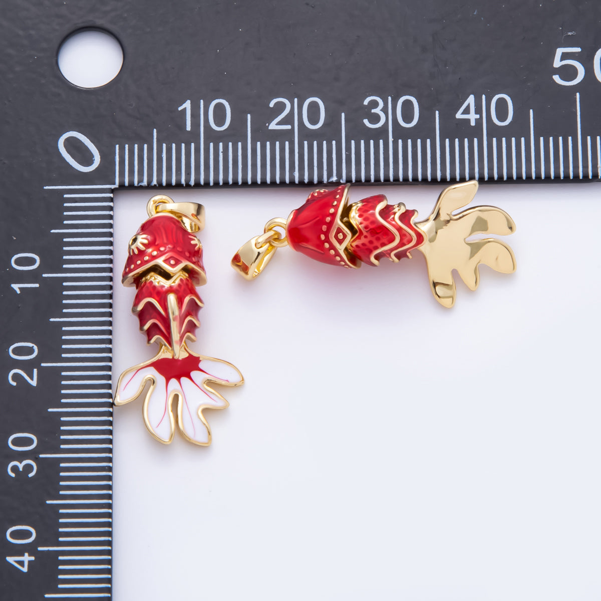 18K Gold Filled 31.5mm Red, Green Enamel Fish 3D Multidimensional Charm | AH815