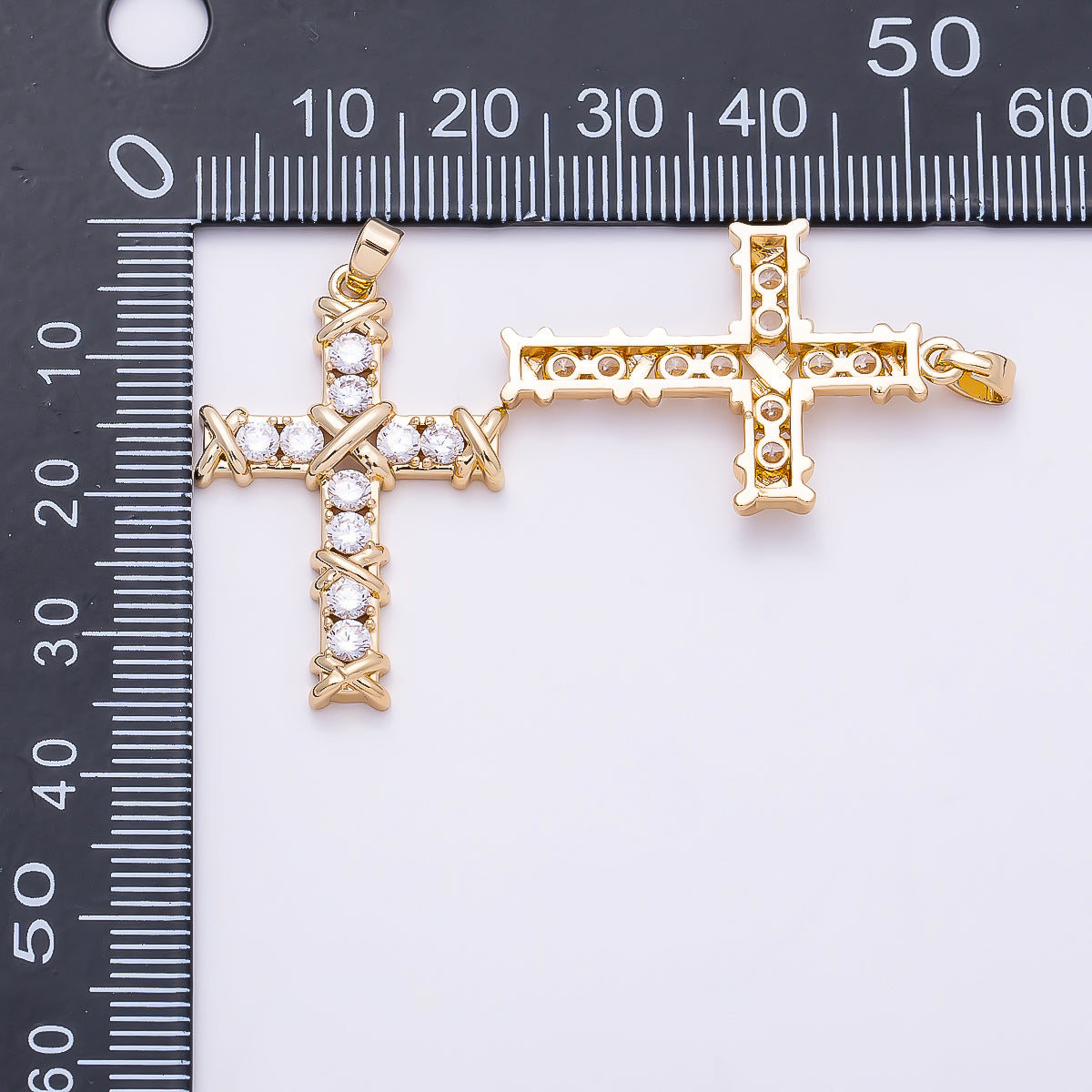 16K Gold Filled 32mm Clear CZ Tied Knot Religious Pendant in Gold & Silver | Charms-01368 Charms-01369