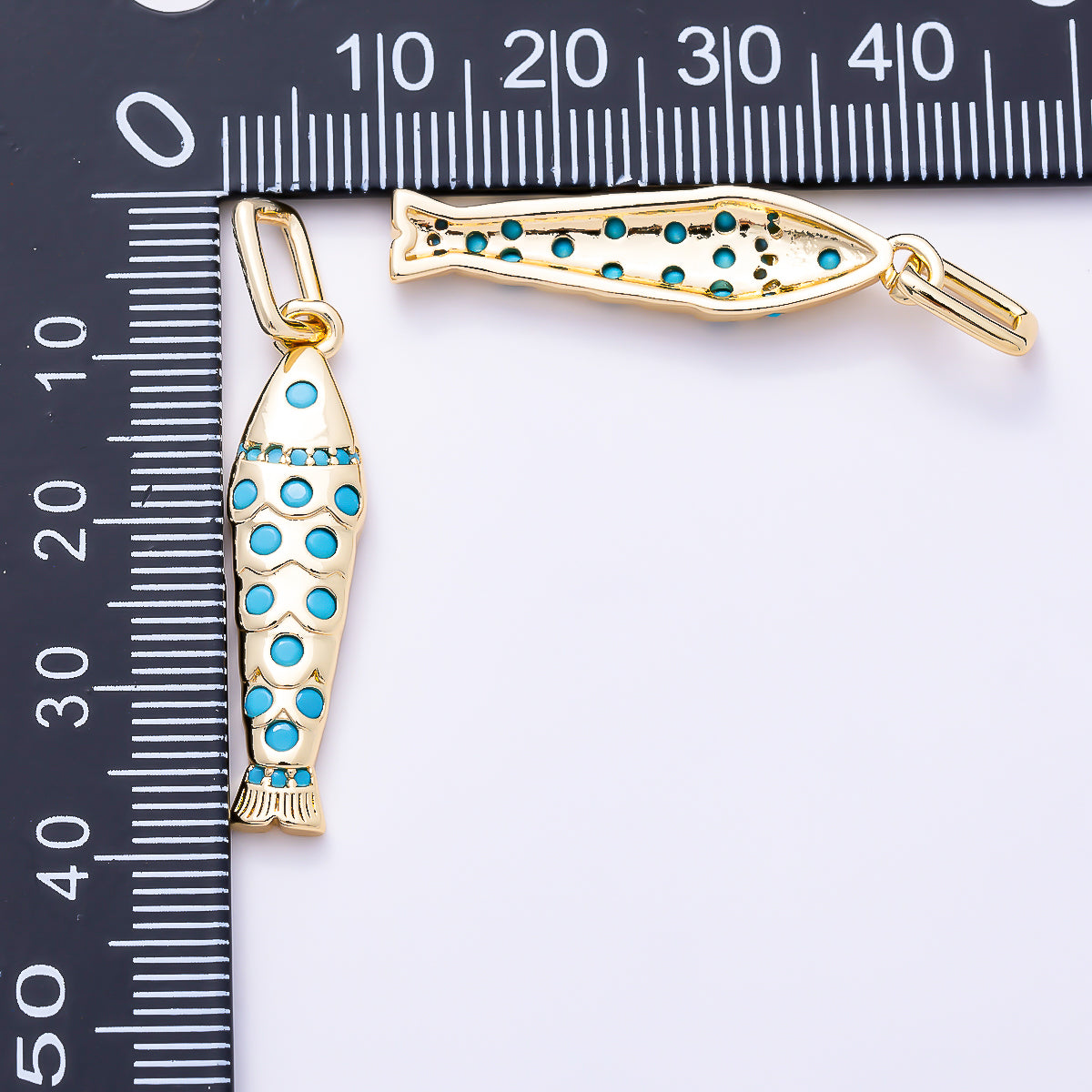 16K Gold Filled 32mm Clear and Turquoise CZ Ocean Fish Pendant | Charms-02074 - Charms-02075