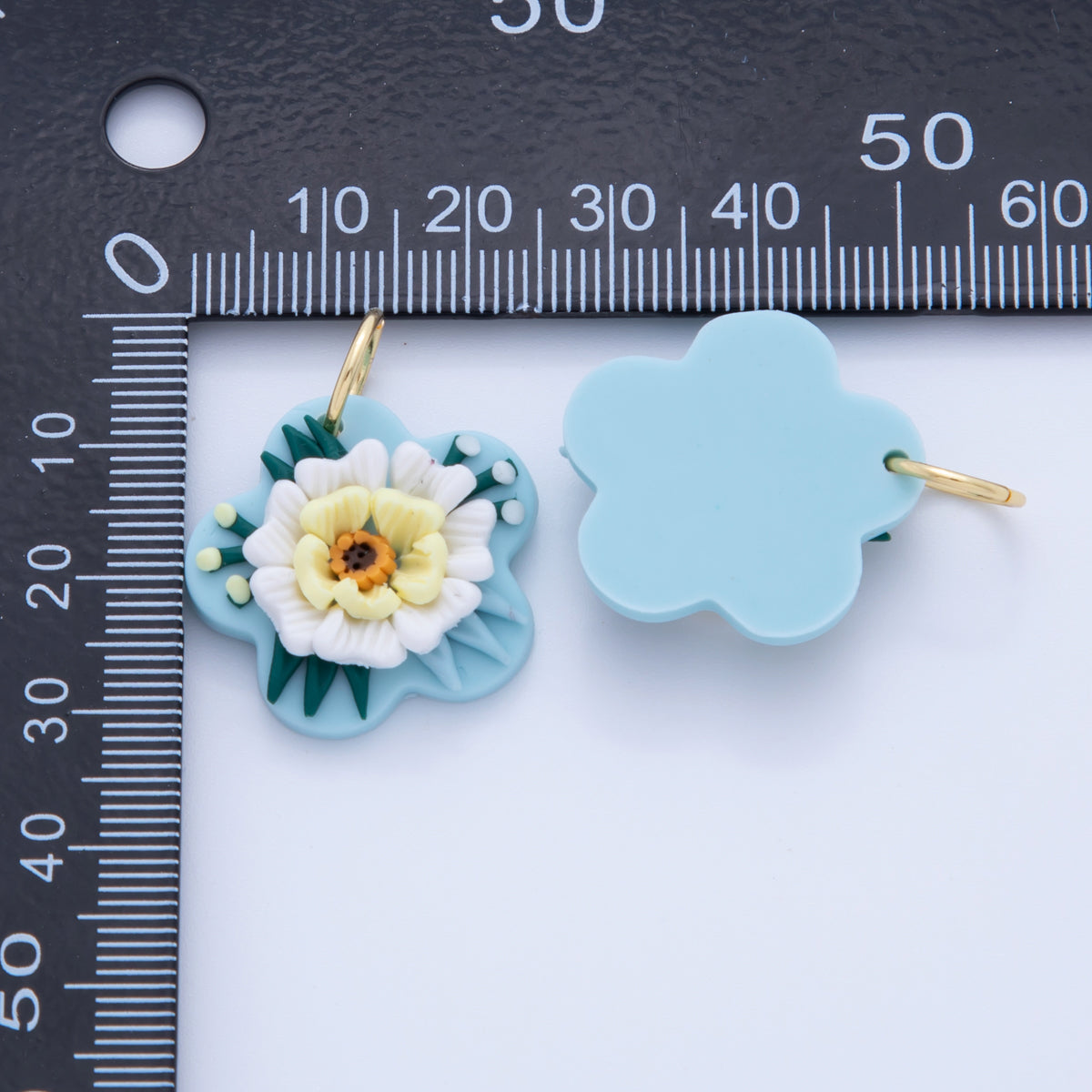 18K Gold Filled Multicolor Flower Blue Polymer Clay Charm | AF367