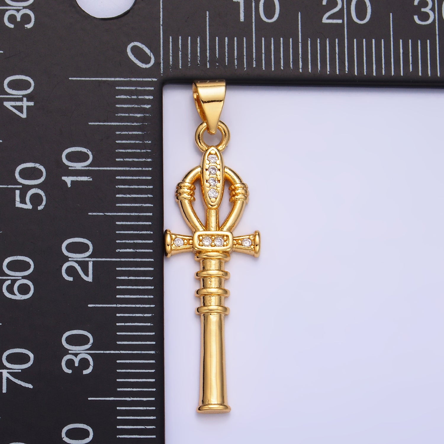 24K Gold Filled CZ Dainty Ankh Cross Charm | AA-1067