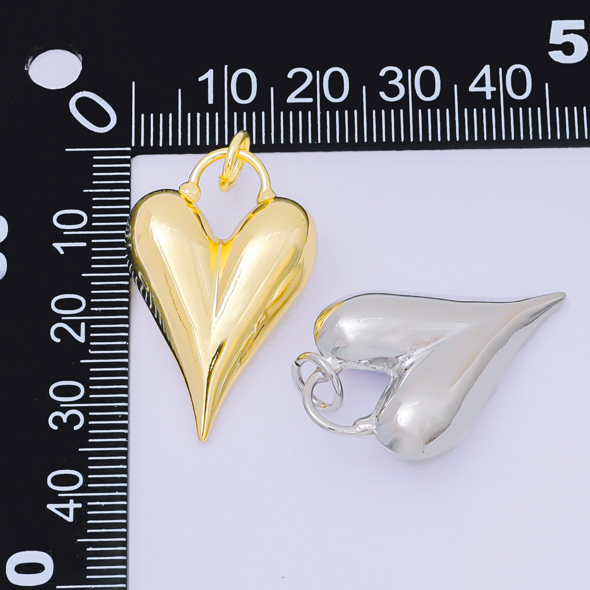 24K Gold Filled 32mm Sharp Heart V-Letter Shaped Charm in Gold & Silver | AC-1583
