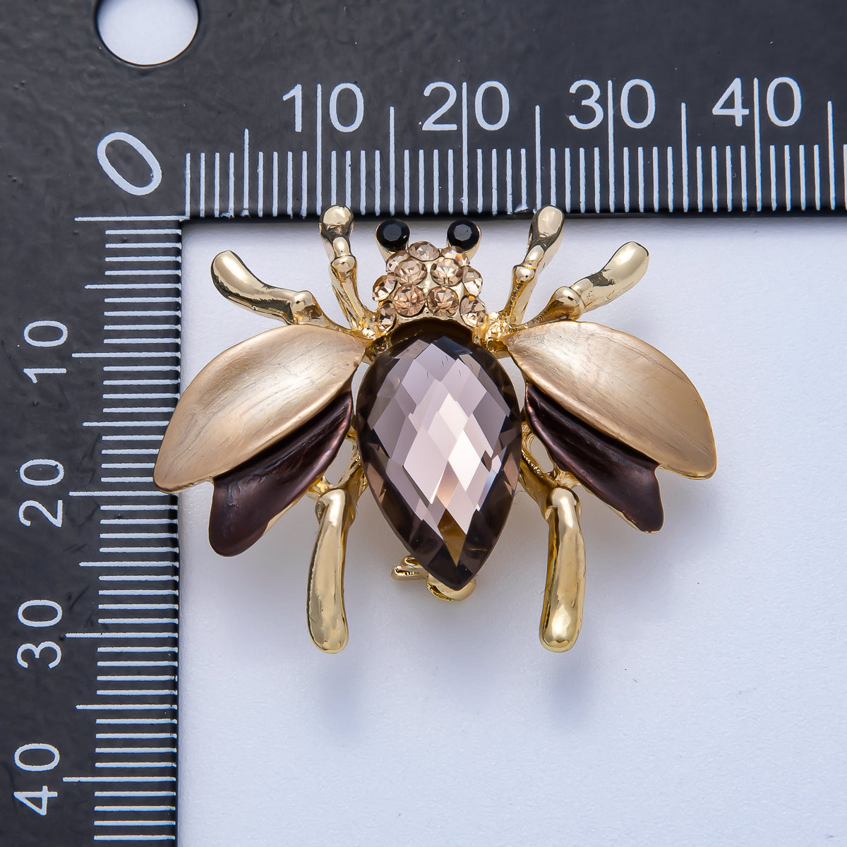 Sparkly Amber 32mm Crystal Honey Bee Brooch | BH-00102