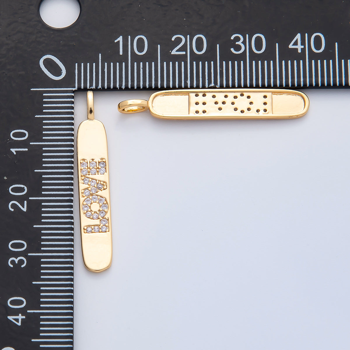 18K Gold Filled 32mm Micro Paved CZ Valentine Love Tag Bar Pendant | AF1185