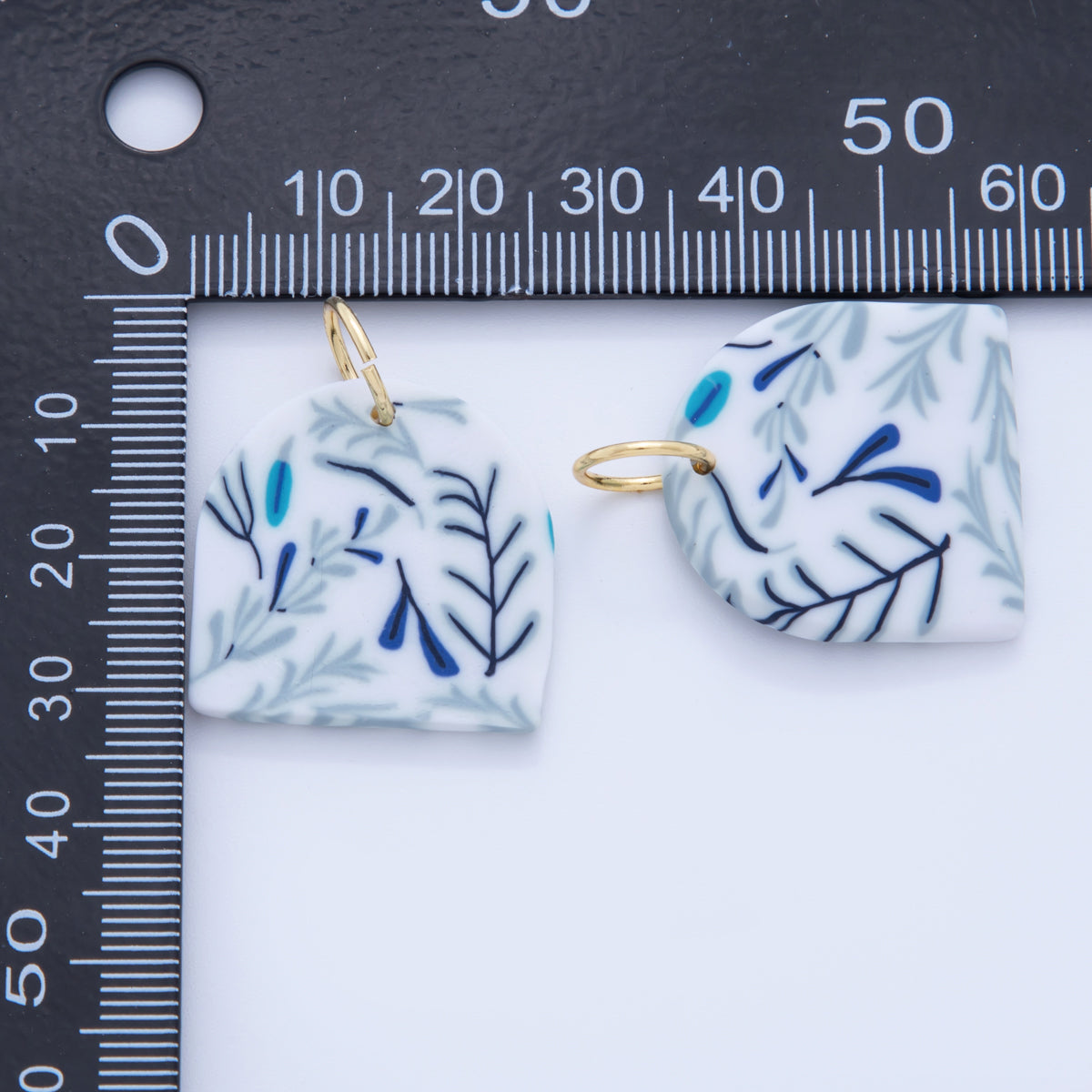18K Gold Filled Blue Leaf Nature Polymer Clay White Charm | AF371