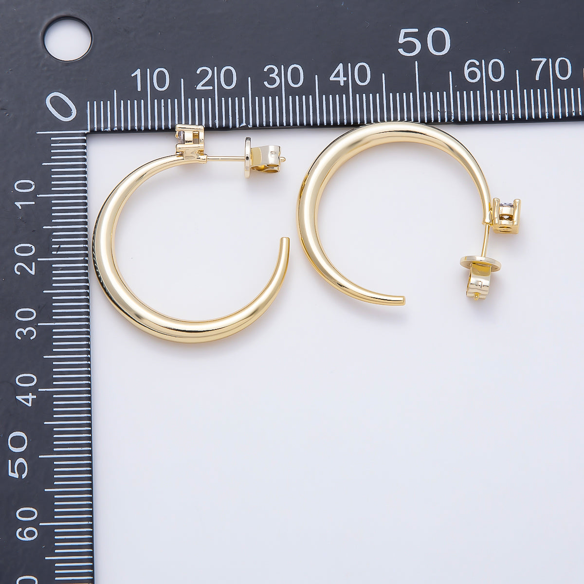 16K Gold Filled 33mm Solitaire CZ Open C- Hoop Earrings in Gold & Silver | Earrings-00811 - Earrings-00812