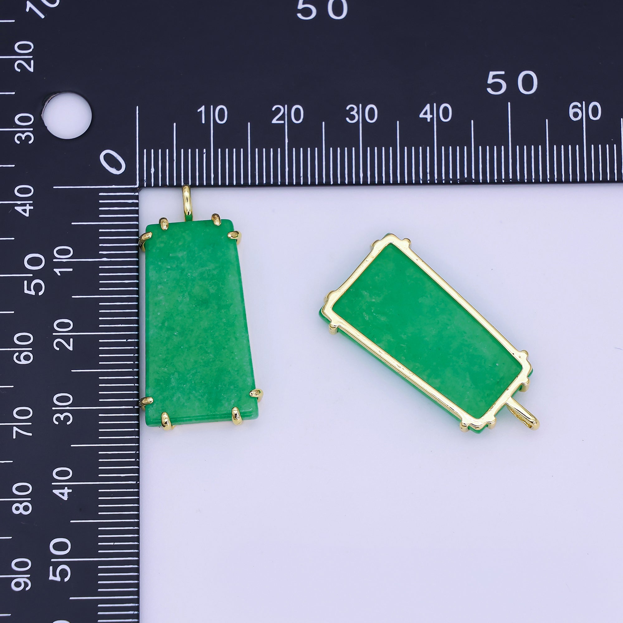 24K Gold Filled Natural Green Jade Rectangular Claw Drop Pendant | AA1482