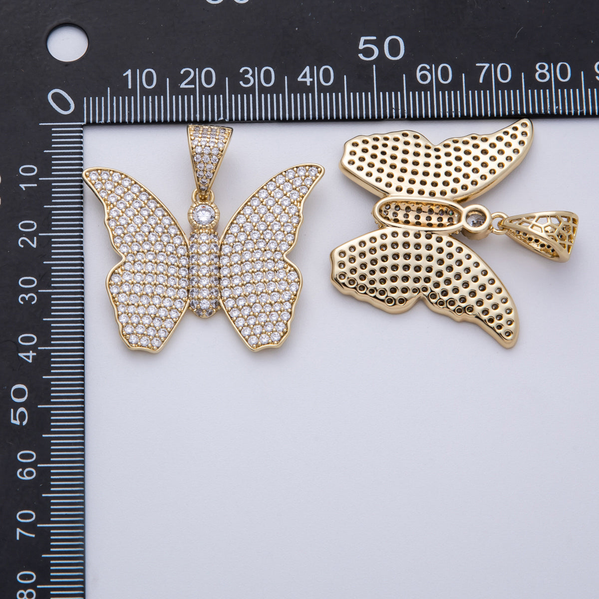 14K Gold Filled 40mm Clear Micro Paved CZ Butterfly Mariposa Animal Pendant | Charms-00135