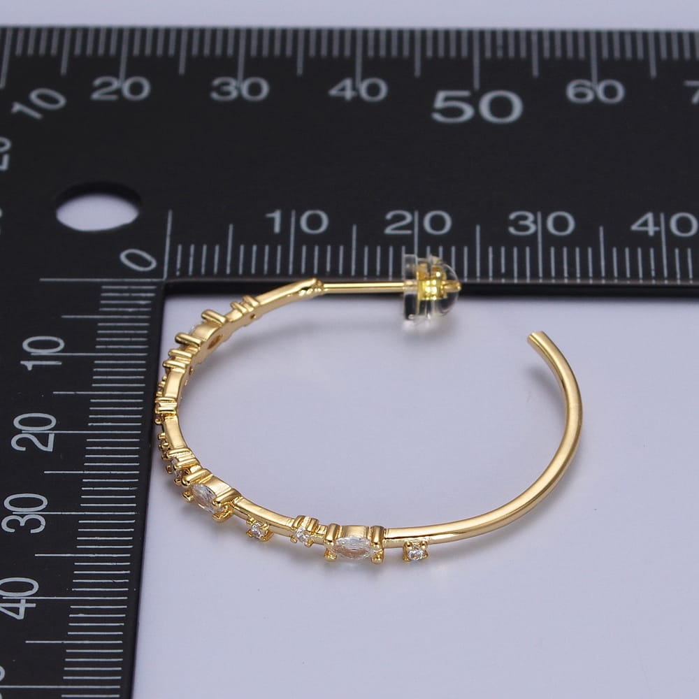 14K Gold Filled 33mm Clear CZ Cluster C-Shaped Hoop in Gold & Silver