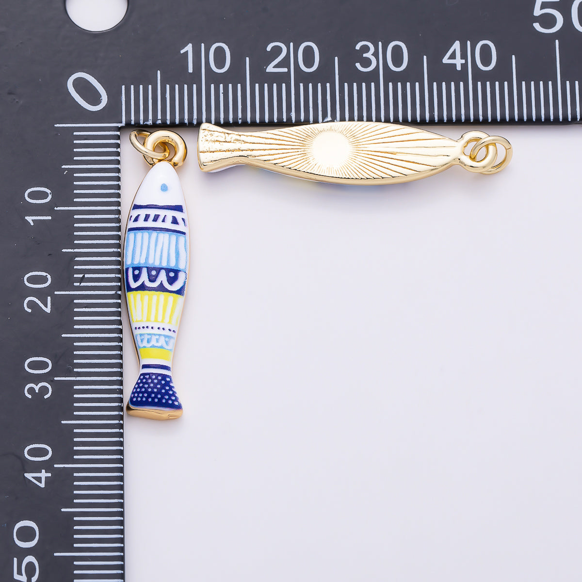 16K Gold Filled 33mm Colorful Mediterranean Enamel Sardine Fish Charm | Charms-01656