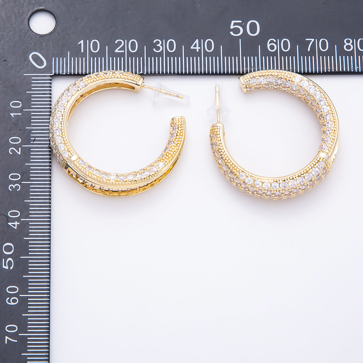 16K Gold Filled 33mm Micro Paved CZ Chunky Open Hoop Earrings in Gold & Silver | Earrings-00849 - Earrings-00850